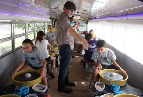 NEW PORT RICHEY — Todd Still sat at the back of a school bus that had been converted into a mobile pottery studio, imparting instruction on the intricacies of working a potter's wheel to a passel of fourth- and fifth-grade students who were more than eager to get going. Elementary School Art, School Bus Conversion, Clay Studio, Mobile Art, Slab Pottery, Unschooling, Arts Center, Kids Corner, Ceramic Studio