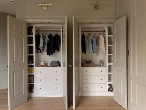 25 IKEA Closet Hacks to Maximize Your Space Built In Closet With Ikea Dresser, Closet Billy Bookcase, Ikea Billy Bookcase Closet Hack, Master Closet Inspiration, Billy Bookcase Closet Hack, Billy Closet, Billy Bookcase Closet, Ikea Closet Hacks, Closet On A Budget