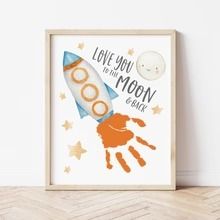 Rocketship Handprint Craft, Rocket Craft Preschool, Handprint Art For Toddlers, Handprint Art Kids, Handprint Painting, Art For Toddlers, Kindergarten Craft Activities, Care Giver, Fathers Day Art