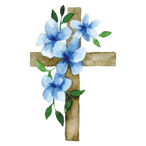 Cross Drawings With Flowers, Cross Clipart Christian, Drawing Christian, Cross Watercolor, Small Doodles, Cross With Flowers, Cross Clipart, Cross Drawing, Small Doodle