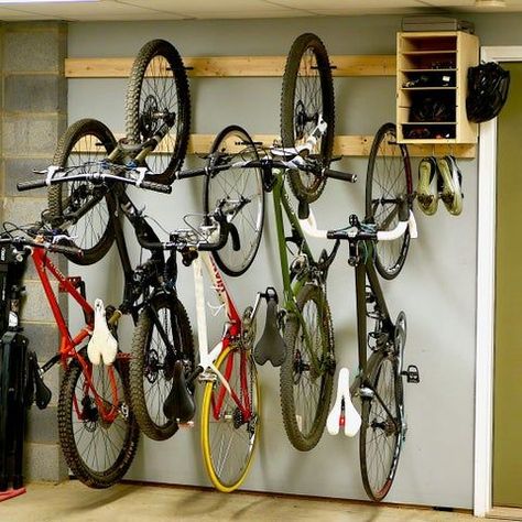 DIY Bike Rack for $20 / Bike Storage Stand & Cabinet for Garage : 5 Steps (with Pictures) Garage Organization Cheap, Bike Storage Stand, Rack Velo, Hanging Bike Rack, Diy Bike Rack, Bike Rack Garage, Bike Storage Garage, Bike Hooks, Bike Hanger