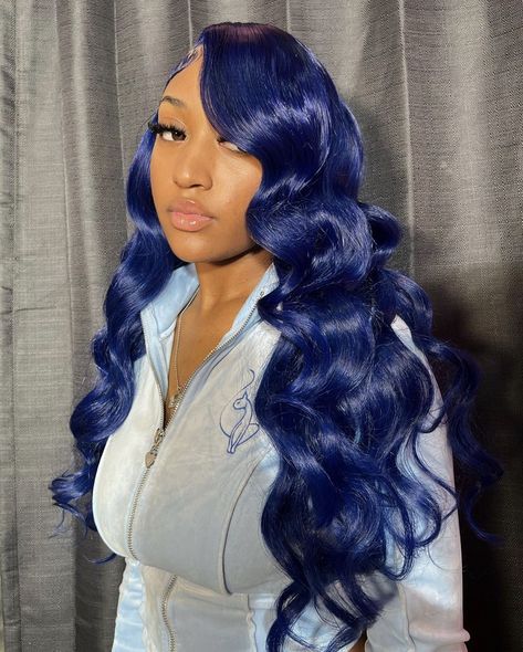 Dark Blue Wig Hairstyles, Dark Blue Wigs For Black Women, Dark Blue Frontal Wig, Dark Blue Hair Wig, Midnight Blue Lace Front Wig, Midnight Blue Hair, Brazilian Hair Wigs, Straight Weave Hairstyles, Sew In Hairstyles