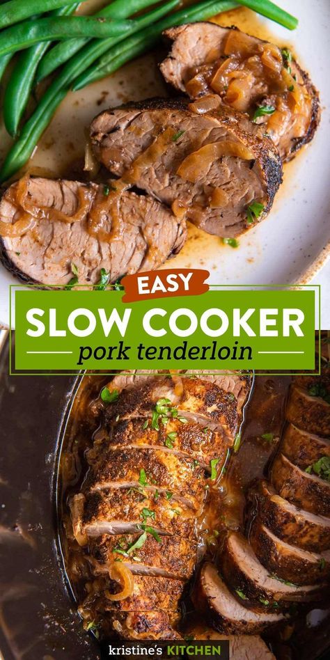 Crock Pot Pork Tenderloin, Pork Tenderloin Crock Pot Recipes, Tenderloin Recipes Crockpot, Pork Loin Crock Pot Recipes, Mashed Potatoes And Green Beans, Easy Pork Tenderloin Recipes, Easy Pork Tenderloin, Crockpot Pork Loin, Crockpot Pork Tenderloin