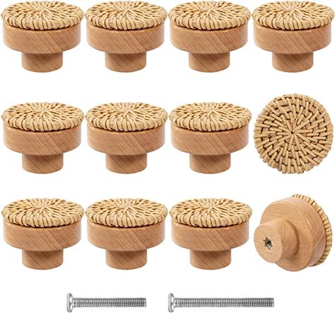 ANPHSIN 12 Pack Boho Rattan Dresser Knobs- Durable Beech Wood Drawer Knobs Handmade Wicker Woven Pulls with 24 Screws for Cabinets, Furniture - - Amazon.com Millennial Bedroom, Grand Millennial Bedroom, Thrift Flip Furniture, Surfer Nursery, Rattan Dresser, Wood Drawer Knobs, Nursery Drawer, Flip Furniture, Indie Bedroom