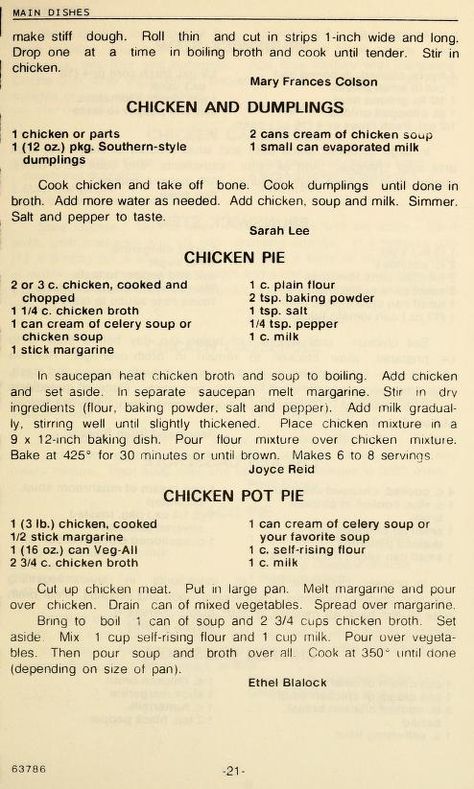 Country cookbook : First United Methodist Church (Norwood, Stanly County, N.C.) : Free Download, Borrow, and Streaming : Internet Archive Church Cookbook Recipes, Chicken Dumplings, Dumplings Recipe, Heirloom Recipes, Pot Pies, Vintage Cooking, Cook Books, Dumpling Recipe, United Methodist Church