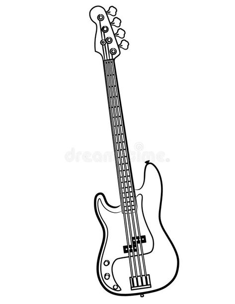 Bass Guitar Drawing Simple, Bass Guitar Drawing, Concert Drawing, Guitar Line Art, Bass Illustration, Bass Tattoo, Bass Guitar Art, Music Sketch, Guitar Tattoo Design