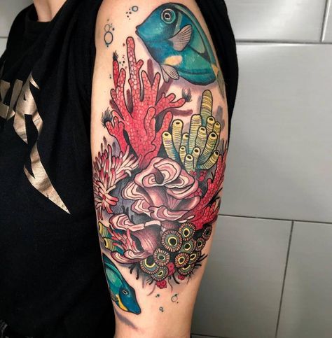 Coral Reef Tattoo, Reef Tattoo, Scuba Tattoo, Coral Tattoo, Sea Life Tattoos, Underwater Tattoo, Sea Tattoo, Jellyfish Tattoo, Tattoo People