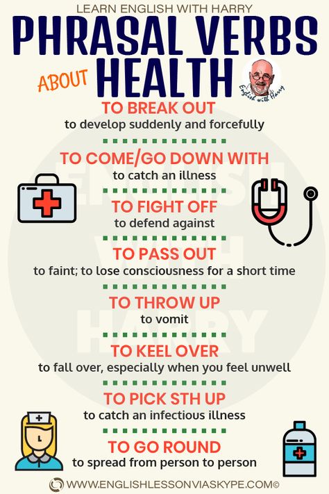 20 English Phrasal Verbs about Health • Learn English with Harry 👴 Medical Vocabulary Learn English, Health Vocabulary, English Medical Vocabulary, Better Vocabulary English, Phrasal Verbs English Worksheet, Improving English Vocabulary, Phrasal Verbs For Ielts, English Phrasal Verbs With Meaning, English Phrases Idioms