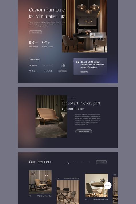 Website design for an online furniture store. Home page inspirational idea. Landing page design for furniture e-commerce store #furniture #interior #web #ui #webdesign #uidesign #room #chair #figma #colorful #homepage #ecommerce #store #inspiration #minimalist #clean #layout #typography Interior Design Landing Page, Furniture Website Design, Furniture Landing Page, Store Inspiration, Website Banner Design, Store Furniture, Furniture Website, Black Interior Design, Ecommerce Web Design