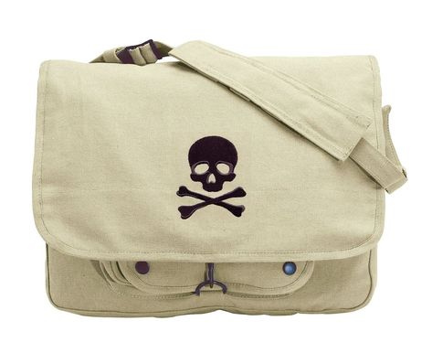 f4a4da9aa7eadfd23c7bdb7cf57b3112desc52760462ri Pet Gear, Embroidered Canvas, Canvas Messenger Bag, A Skull, Black Thread, Classic Bags, Pretty Bags, Skull And Crossbones, Vintage Canvas