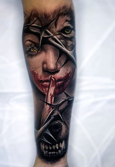 Werewolf Girl Tattoo - Get an InkGet an Ink Sam Barber, Shen Long Tattoo, Portrait Tattoo Sleeve, Werewolf Tattoo, Wrist Tattoos Girls, Famous Tattoo Artists, Realism Tattoos, Realistic Tattoo Sleeve, Wicked Tattoos