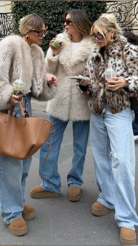 Fur Casual Outfit, Europe January Outfits, Winter Western Boots Outfit, Brown Earmuffs Outfit, Nyc Winter Street Style 2024, City Winter Fashion, Milano Winter Outfits, Uggs And Skirt, Jacket And Scarf Outfit