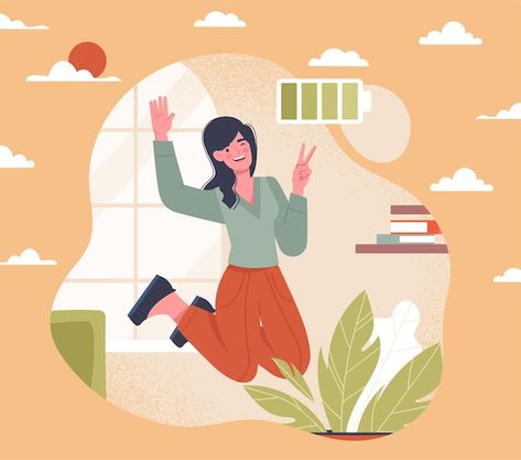 Vector full charge of energy | Premium Vector #Freepik #vector #girl-illustration #positive-energy #abstract-people #female Positive Energy Illustration, Charging Illustration, Energy Illustration, Vector Girl, Abstract People, Girl Illustration, Computer Wallpaper, Good Energy, Abaya Fashion