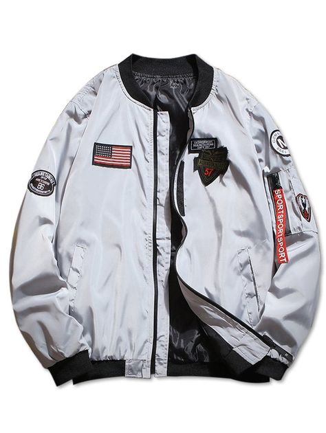 Zip Up American Flag Applique Casual Jacket , #sponsored, #Flag, #American, #Zip, #Jacket, #Casual #affiliate Techwear Jacket, Techwear Streetwear, Streetwear Jackets, Pilot Jacket, Men With Street Style, Military Outfit, Jackets Men Fashion, Jacket Fashion, Long Sleeves Coats