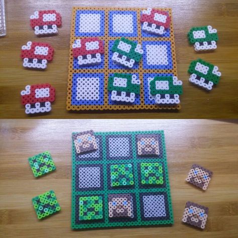 Tic tac toe games Perler Bead Tic Tac Toe, Diy Tic Tac Toe, Perler Bead Mario, Easy Perler Bead Patterns, Pony Bead Crafts, Melty Bead Patterns, Pearl Beads Pattern, Easy Perler Beads Ideas, Hama Beads Design