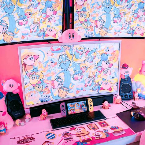 Embark on a whimsical gaming adventure with a Kawaii Kirby setup and room transformation! 🎮🌸 Immerse yourself in the world of pink puffballs and dreamy aesthetics as you design a gaming space that's as cute as it is fun. From Kirby-themed decor to pastel hues and cozy touches, create a haven where gaming meets kawaii charm. Let Kirby's joyful spirit inspire your gameplay and infuse your room with a sense of enchantment. 🌟🕹️✨ Kirby Room, Kawaii Decorations, Family Core, Kawaii Kirby, Dream Setup, Kawaii Bedroom, Gaming Space, Chiaki Nanami, Video Game Room Design