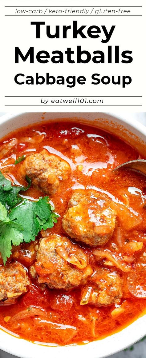 Cabbage Turkey Meatballs Soup - #meatball #soup #recipe #eatwell101 - This delicious meatball cabbage soup is perfect to cozy up on a chilly evening. - #recipe by #eatwell101 Meatball And Cabbage Soup, Ground Turkey And Cabbage Soup, Cabbage And Meatball Soup, Cabbage Meatballs, Turkey And Cabbage Soup, Cabbage Soup Meatballs, Turkey Cabbage Soup Healthy, Gluten Free Turkey Meatballs, Turkey Meatball Soup