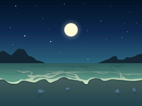 Beautiful Night Time Beach Vectors Night Beach Illustration, Beach Animation, Polaroid Camera Ideas, Night Time Beach, Beach Cartoon, Camera Ideas, Beach Drawing, Night Illustration, Visual Narrative