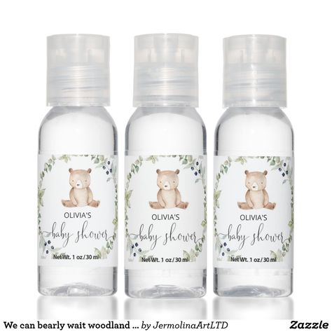 We can bearly wait woodland hand sanitizer Scented Hand Sanitizer, Cute Gender, Travel Bottle Set, We Can Bearly Wait, Baby Favors, Bearly Wait, Hand Hygiene, Travel Size Bottles, Favors Sign