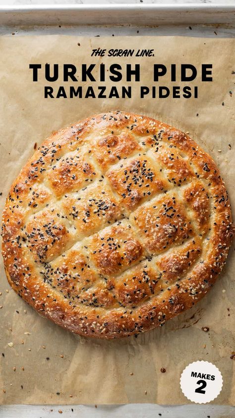 Turkish Pide Flatbread (Ramazan Pidesi) Turkish Pide Bread Recipe, Turkish Flatbread Recipe, Turkish Bread Recipe, Pide Bread, Turkish Recipes Desserts, Turkish Pide, Turkish Bread, Persian Recipes, Creamy Pasta Recipes