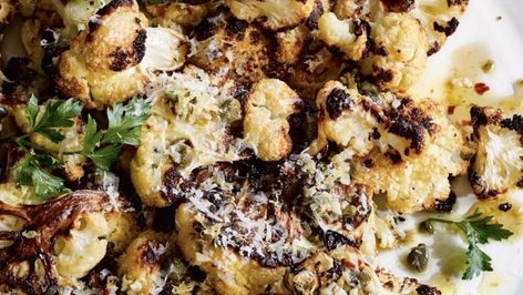 Ina Garten Roasted Cauliflower With Lemon & Capers - Ina Garten Eats Ina Garten Cauliflower, Roasted Cauliflower Recipe, Lemon Caper Sauce, Dish Warmer, Cauliflower Recipe, Pickle Relish, Crushed Red Pepper Flakes, Cauliflower Recipes, 4 People