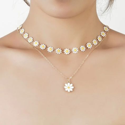 Stainless Steel Double Layer Daisy Flowers Pendant Necklace Women Jewellery 2023 | eBay Evil Eye Choker, Flower Choker Necklace, Floral Pendant Necklace, Daisy Pendant, Flower Choker, Watch Jewelry, Bracelet And Necklace, Neck Accessories, Boutique Items