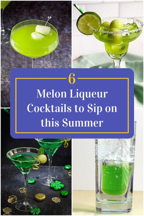 Collage of 4 melon liqueur cocktails. Melon Cocktail Recipes, Cactus Juice Recipe, Vodka Melon, Midori Drinks, Watermelon Cocktails, Liqueur Cocktails, Banana Cocktails, Best Watermelon, Melon Recipes