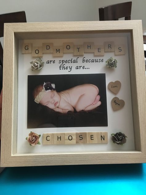 Godmother DIY Shadow Box Gift Diy Godparent Gifts Ideas, Godparent Gifts Diy, Godmother Shadow Box Ideas, Diy Godmother Proposal, Godmother Christmas Gifts, God Mother Proposal Ideas Diy, God Parent Proposal Ideas Diy, Godmom Proposal Ideas Diy, Godmother Gift Ideas