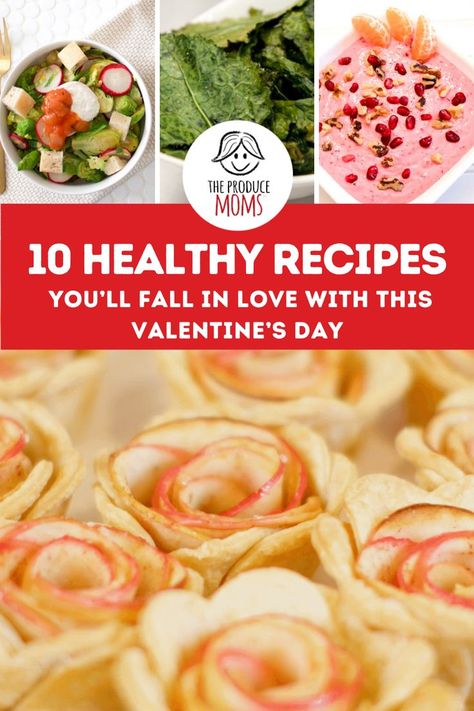 Collection of 4 dishes, salad, lettuce, pink smoothie bowl and apple rosettes. Healthy Valentines Breakfast, Healthy Valentines Dinner, Valentines Breakfast, Healthy Valentines, February Ideas, Kid Approved Meals, Favorite Recipes Dinner, Dinner Dessert, Breakfast Dinner