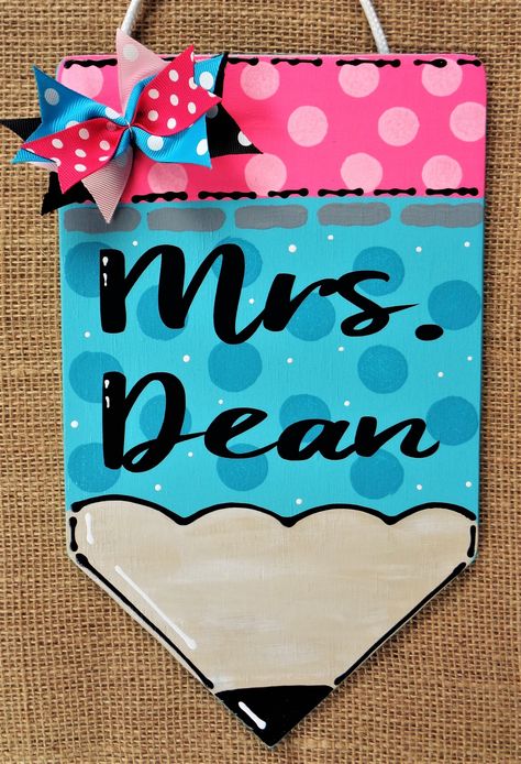 Teacher Pencil Sign, Nurse Signs, Pencil Sign, Teacher Classroom Sign, Classroom Door Signs, Teacher Door Hangers, Teacher Doors, Wooden Door Hanger, Nurse Office