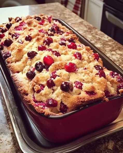 Paula Deen Group | Christmas Cranberry Loaf | Facebook Cranberry Loaf, Christmas Cranberry, Cranberry Cake, Cranberry Bread, 12 Tomatoes, Holiday Breakfast, 3 Eggs, Blueberry Cheesecake, Crumble Topping