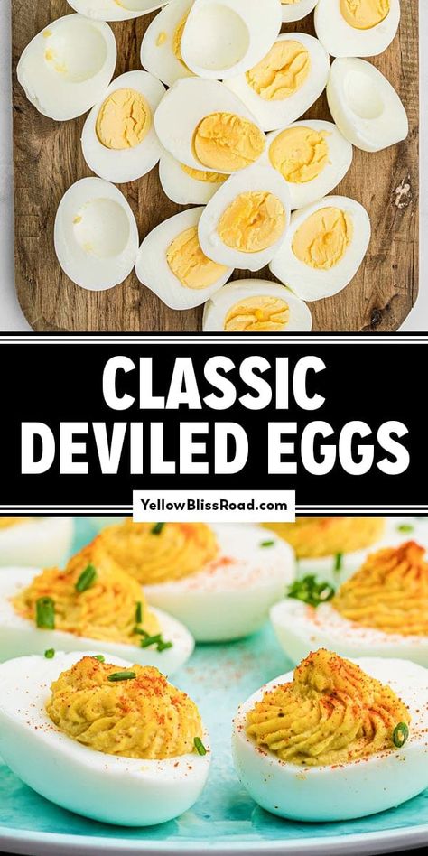 My Easy Deviled Eggs are a simple recipe made with classic ingredients like eggs, mayonnaise, mustard, vinegar, salt and pepper. Deviled Eggs Without Vinegar, How To Boil Eggs For Deviled Eggs, Boiling Eggs For Deviled Eggs, How To Make Deviled Eggs Easy, Classic Deviled Eggs Recipe Simple, Deviled Eggs Recipe Best Easter, Deviled Eggs With Vinegar, Deviled Eggs Recipe Best Easy, Easy Deviled Egg Recipe