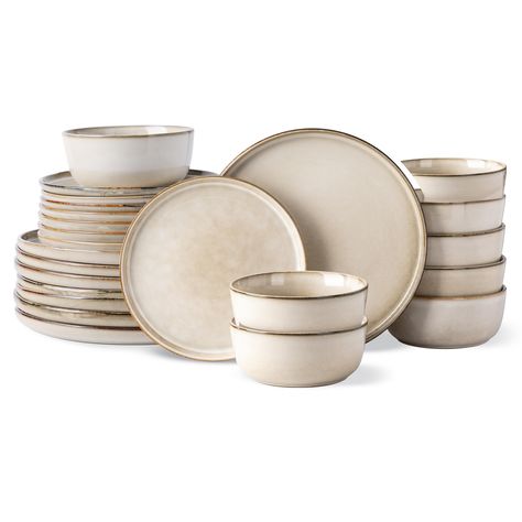 PRICES MAY VARY. HEALTHY & SUPERIOR VALUE : These dinnerware set are made of degradable clay making it free of lead and cadmium, NO need to worry about harmful substance leaching into your drinking and food, Twice fired premium ceramic make it sturdy, durable and chip-resistant for long use. WHAT’S IN THE BOX: These series 24-piece dinnerware set includes 8Pcs 10.5” Dinner Plates, 8Pcs 8” Dessert Plates, 8Pcs 6.” (24 OZ) cereal bowls, making it a great set service for 8. MODERN&HUMANIZED DESIGN: Thanksgiving Table Settings Simple Dinnerware Sets, Dish Wear Sets, Modern Plates Set Dinnerware, Kitchen Dishes Sets, Beige Plates, Boho Dinnerware, Stone Dinnerware, Farmhouse Dinnerware Sets, Glass Kitchen Cabinets