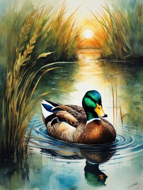 Watercolor Ducks Painting, Duck Images, Rouen Duck, Waterfowl Art, Woodland Animal Art, Water Birds, Animal Illustration Art, Duck Art, Pond Life