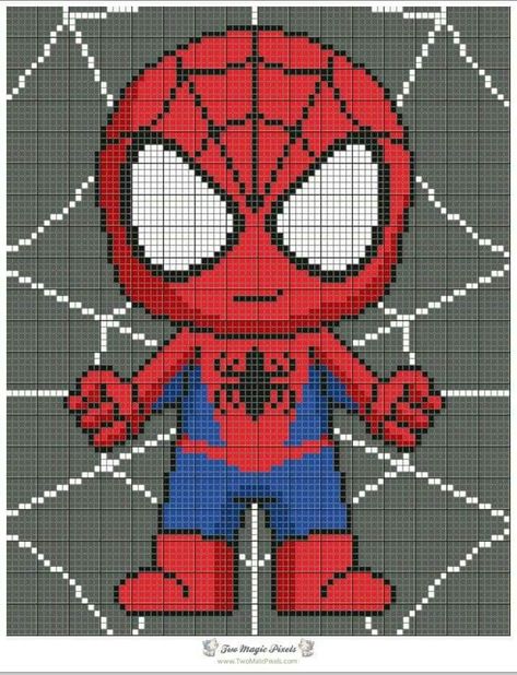 Spiderman Cross Stitch, Pixel Art Noel, Two Magic Pixels, Spiderman Blanket, Marvel Cross Stitch, C2c Crochet Blanket, Pix Art, Pixel Crochet, Kawaii Crochet