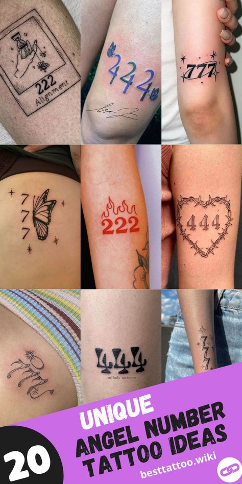 Dive into the mystical realm of angel numbers with our collection of tattoo ideas for 2024. Explore the significance of numbers like 222, 444, and 777 as you embark on a journey of spiritual awakening. From subtle ear tattoos to bold statement pieces, each design carries a unique vibration and meaning. Whether you're drawn to the synchronicity of 111 or the transformative energy of 999, our curated selection offers angel number tattoos to inspire and uplift your soul. Tattoos With Angel Numbers, Angel Number Tattoos For Women, Live Your Life Tattoo Ideas, 1234 Tattoo Ideas, 222 Tattoo Meaning, Unique Angel Number Tattoos, Angel Numbers Tattoo Placement, Angel Numbers Tattoo 444, 3 X 3 Tattoo Ideas