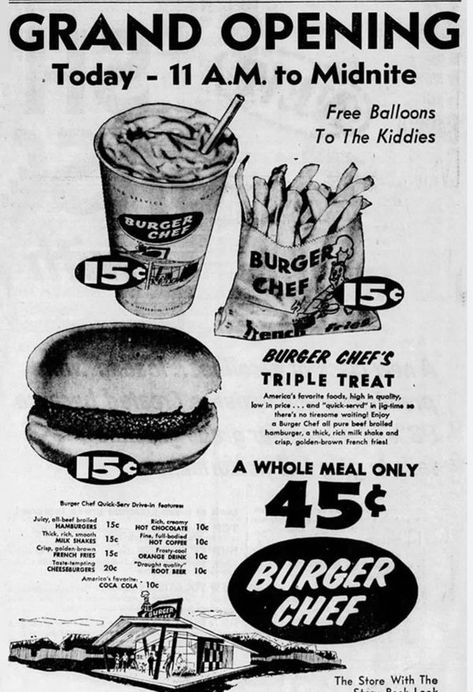 Grocery Ads, Country Stores, American Fast Food, Restaurant Ad, Burger Menu, Vintage Menu, Sales Ads, Burger Restaurant, Vintage Restaurant