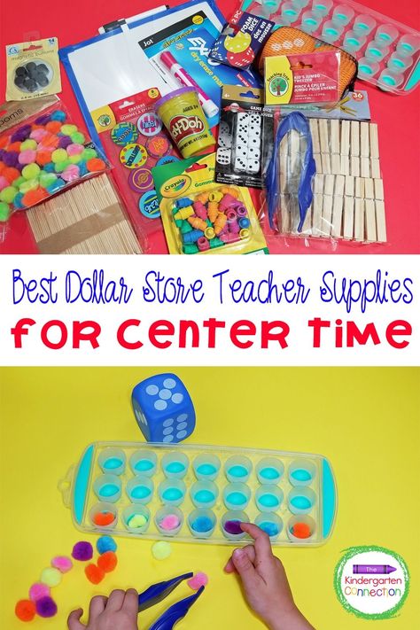 Check out some of my favorite dollar store teacher supplies perfect for hands-on learning in Pre-K and Kindergarten center time! Dollar Store Literacy Centers, Dollar Tree Kindergarten Centers, Kindergarten Center Ideas, 1st Grade Centers, Kindergarten Center, Beginning Of Kindergarten, Classroom Planning, Circle Time Activities, Literacy Centers Kindergarten