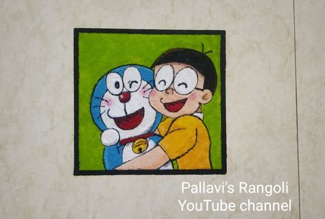 Doremon Nobita Rangoli / Cartoon Rangoli Cartoon Characters Rangoli, Doremon Rangoli Designs, Rangoli Cartoon Design, Doremon Rangoli, Rangoli Cartoon, Cartoon Rangoli, Doremon Nobita, Cartoons Rangoli Design, Cartoons Rangoli