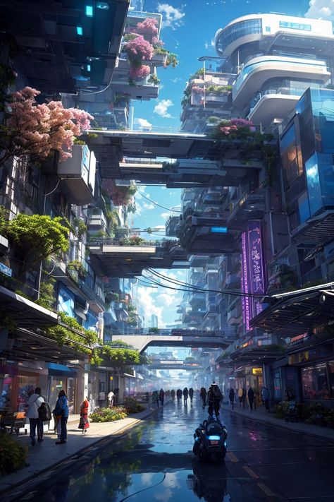 Futuristic School Building Concept Art, Futuristic Town Concept Art, Modern Fantasy City Concept Art, Utopia Concept Art, Future World Drawing, Future City Drawing, Dystopian Future City Concept Art, Futuristic Dystopian City Aesthetic, Utopian City Architecture