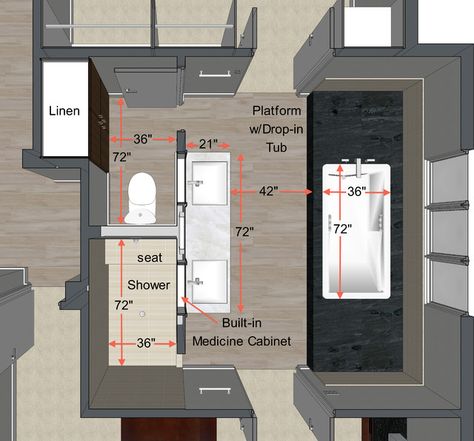 Standard Fixture Dimensions and Measurements for a Master Bath Contemporary Floor Plans, Bathroom Layout Plans, Bathroom Design Layout, Bathroom Floor Plans, Closet Layout, Bad Inspiration, Steam Showers Bathroom, Trendy Bathroom, Bathroom Layout