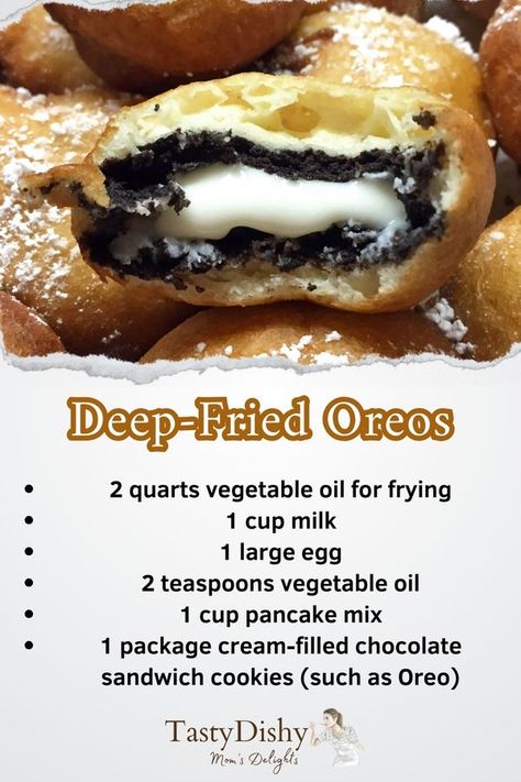 Mom's Flavorful Bites Fried Oreos Recipe, Deep Fried Oreo, Deep Fried Oreos, Fried Oreos, Baking Desserts, Oreo Recipes, Tasty Recipes Videos, Chocolate Sandwich, Chocolate Sandwich Cookies