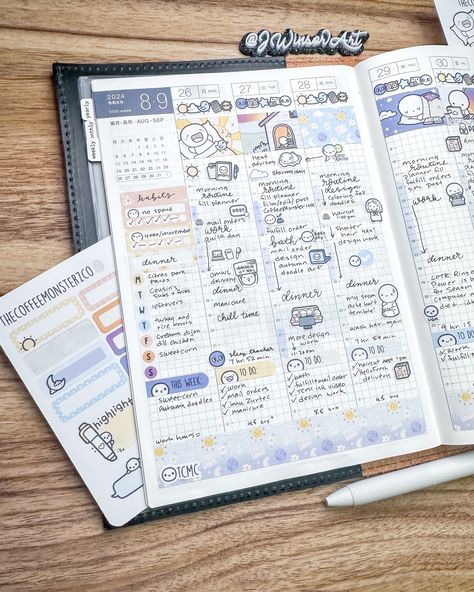 Last weekly and dailies from August. Anybody else still feeling the Hobonichi server meltdown disappointment of last night? I missed out on some things I wanted because I had to buy from other sites. 📜 @hobonichi_global Hobonichi cousin planner Stickers by @thecoffeemonsterzco #planning #journals #hobonichi #hobonichitecho #hobonichicousin #hobonichiavec #plannerstickers #plannerspread #planneraddict #bulletjournal #bujo #journaling #journal #planner #handwriting #bulletjournaling #calligraph... Hobonichi Weeks Setup, Planner Handwriting, Bujo Journaling, 2024 Journal, Jibun Techo, Bujo Layout, Bullet Journal Ideas Templates, Planner Aesthetic, Hobonichi Planner