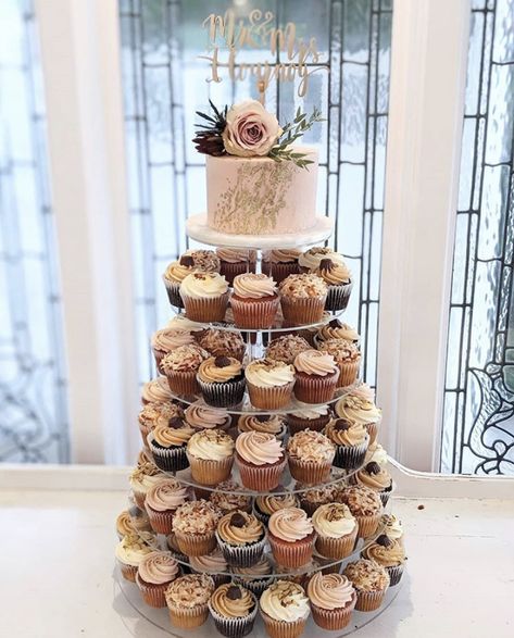 Cupcake And Cake Wedding Display, Cupcake Tier Wedding Cake, Wedding Cupcake Cake, Cake With Cupcakes Display, Wedding Cupcake Tower, Wedding Cake And Cupcake Display, Wedding Cake Cupcakes, Cupcake Wedding Cake, Wedding Cake With Cupcakes