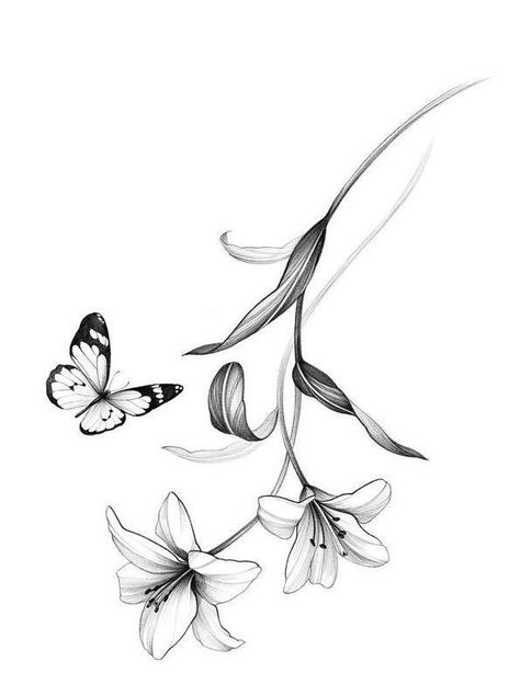 Lillies Tattoo, Lily Flower Tattoos, Flower Tattoo Drawings, Lily Tattoo, Tattoo Stencil Outline, Floral Tattoo Design, Tattoo Project, Flower Sketches, Art Tattoos