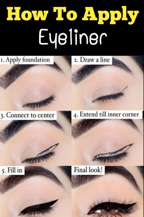 How to apply eyeliner for makeup tips : step by step how to apply eyeliner. Check out the image and follow for more -------------- #makeup #makeuphacks #makeuptricks #makeuptip #perfectmakeup #MakeupTrends #PoutPerfectionMarvels #GlamGoddessMaven #LuminousLidsMustHaves Eye Makeup Guide, Makeup Tips Eyeshadow, Eyeliner Techniques, Eyeliner For Beginners, Beginners Eye Makeup, Eye Makeup Techniques, Makeup Artist Tips, Face Makeup Tips, How To Do Makeup