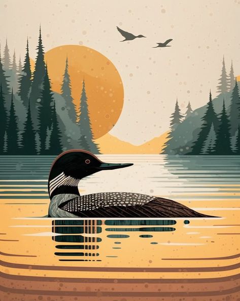 Vintage Loon Print Nature Art Lake House Prints Minnesota Poster Loon Art Minnesota Print Great Outdoors Loon Painting - Etsy Loon Painting, Loon Decor, Cabin Tattoo, Loon Art, Minnesota Poster, Lake House Wall Art, Lake Painting, Lake Art, Nature Posters