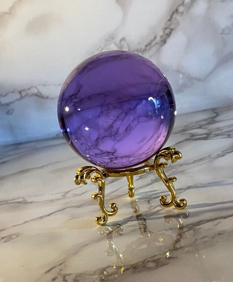 Purple Crystal Ball, Crystal Ball Stand, Scrying Mirror, Remove Negative Energy, Crystal Wind Chimes, Ball Aesthetic, Purple Vibe, Amethyst Quartz Crystal, Crystal Aesthetic