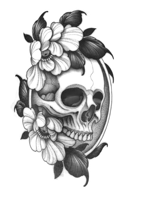 Skull And Peonies Tattoo, Blackwork Floral Tattoo, Floral Skull Tattoos, Cute Halloween Tattoos, Skull Tattoo Flowers, Tattoo Linework, Skull Hand Tattoo, Hourglass Tattoo, Skull Sleeve Tattoos