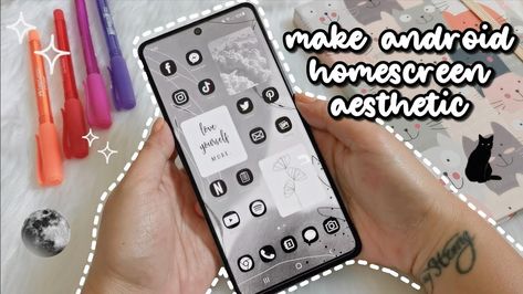 make your android homescreen aesthetic 2021 🖤 aesthetic black theme | full video tutorial in my YT channel // link in bio Lemonee Life, Best Theme For Android, Aesthetic Android, Organize Phone Apps, Android Homescreen, Themes For Mobile, Home Screen Aesthetic, Iphone Parts, Android Icons